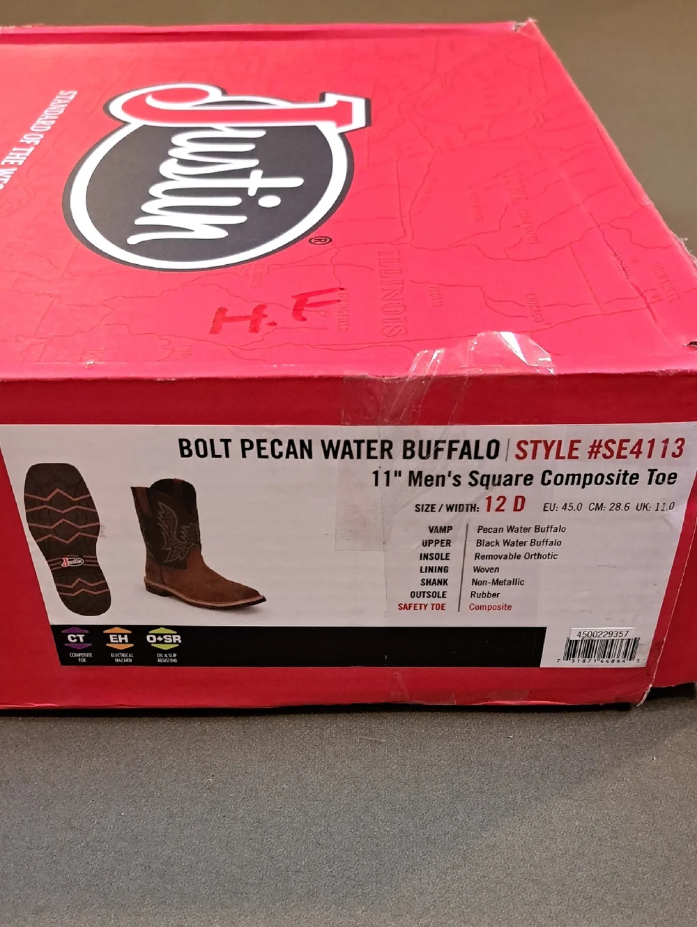 Justin Bolt Pecan Water Buffalo Boot - Color: Pecan - Size: Men 12